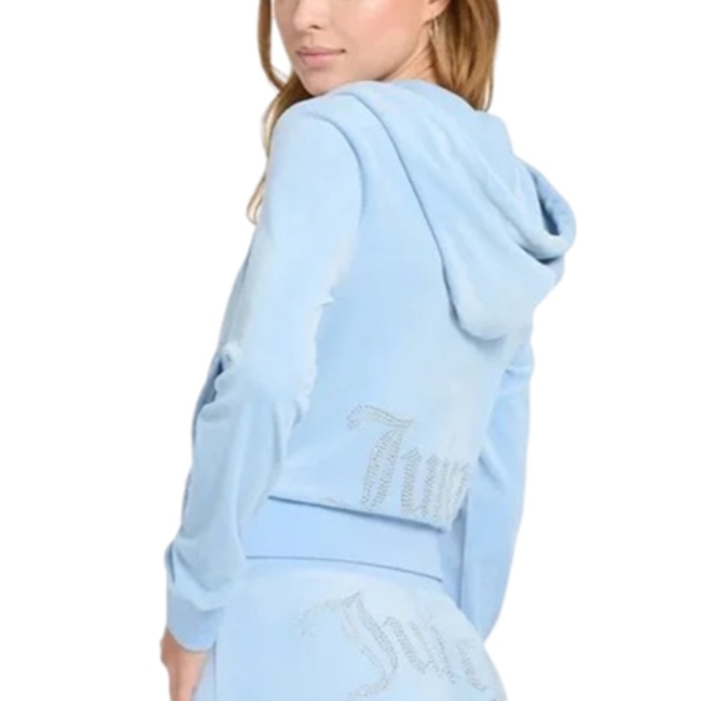 Juicy Couture OG Big Bling Velour Hoodie Frosted Light Blue Size S 🆕